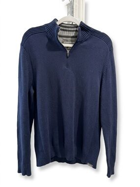 Eddie Bauer Men's Blue Cotton Quarter Zip Sweater Medium Office Business Casual